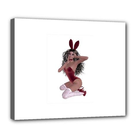 Miss Bunny In Red Lingerie Deluxe Canvas 24  X 20  (framed)