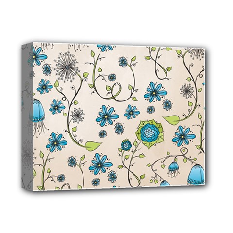 Whimsical Flowers Blue Deluxe Canvas 14  X 11  (framed) by Zandiepants