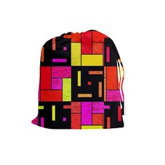 Squares And Rectangles Drawstring Pouch (large) by LalyLauraFLM