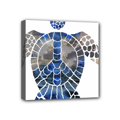 Peace Turtle Mini Canvas 4  X 4  (framed) by oddzodd