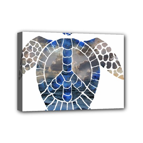 Peace Turtle Mini Canvas 7  X 5  (framed) by oddzodd