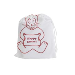 Cute Bunny Happy Easter Drawing I Drawstring Pouch (large) by dflcprints