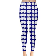 Blue And White Leaf Pattern Leggings  by GardenOfOphir