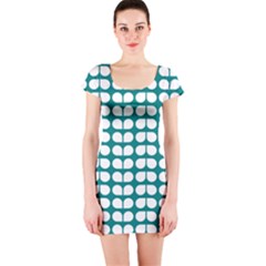 Teal And White Leaf Pattern Short Sleeve Bodycon Dress by GardenOfOphir