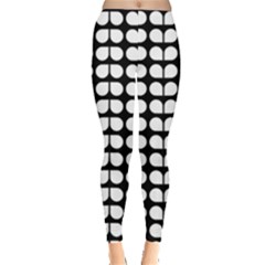 Black And White Leaf Pattern Leggings  by GardenOfOphir