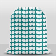 Teal And White Leaf Pattern Drawstring Bag (small) by GardenOfOphir