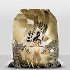 Clef With  And Floral Elements Drawstring Bag (small) by FantasyWorld7