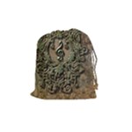 Elegant Clef With Floral Elements On A Background With Damasks Drawstring Pouches (Medium) 