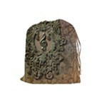 Elegant Clef With Floral Elements On A Background With Damasks Drawstring Pouches (Large) 
