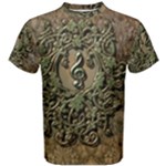 Elegant Clef With Floral Elements On A Background With Damasks Men s Cotton Tees