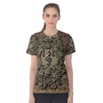 Elegant Clef With Floral Elements On A Background With Damasks Women s Cotton Tees
