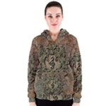 Elegant Clef With Floral Elements On A Background With Damasks Women s Zipper Hoodies