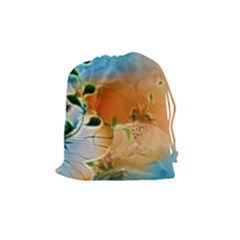 Wonderful Flowers In Colorful And Glowing Lines Drawstring Pouches (medium) 