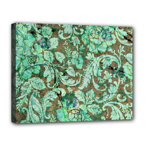 Beautiful Floral Pattern In Green Canvas 14  X 11  by FantasyWorld7