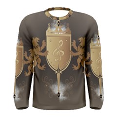 Music, Clef On A Shield With Liions And Water Splash Men s Long Sleeve T-shirts by FantasyWorld7