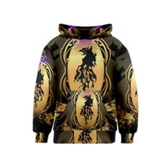 Lion Silhouette With Flame On Golden Shield Kid s Pullover Hoodies by FantasyWorld7