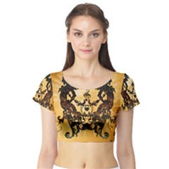 Clef With Awesome Figurative And Floral Elements Short Sleeve Crop Top by FantasyWorld7