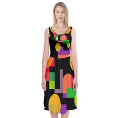 Colorful Abstraction Midi Sleeveless Dress by Valentinaart