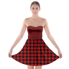 Lumberjack Plaid Fabric Pattern Red Black Strapless Bra Top Dress by EDDArt