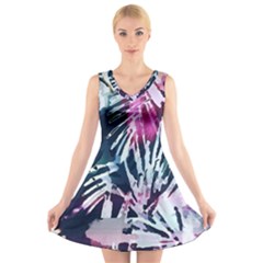 Colorful Palm Pattern V-neck Sleeveless Skater Dress by Brittlevirginclothing