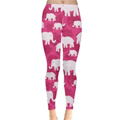 Pink Floral And Elephants Pattern Design Leggings by CoolDesigns