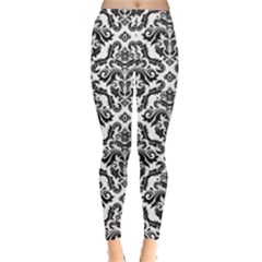 Black Oriental Fine Pattern With Damask Arabesque And Floral Women s Leggings by CoolDesigns