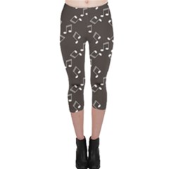 Black Music Elements Notes Web Flat Design Gray Pattern Capri Leggings by CoolDesigns