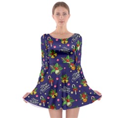 Xmas Logo Navy Long Sleeve Skater Dress by CoolDesigns