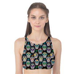 Black Day Of The Dead Sugar Skull Tank Bikini Top by CoolDesigns