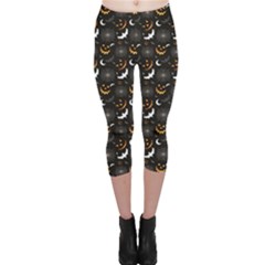 Black Halloween Horror Symbols Pattern Available Capri Leggings by CoolDesigns