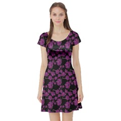 Dark Floral Pattern With Orchids Hand Drawing Short Sleeve Skater Dress by CoolDesigns