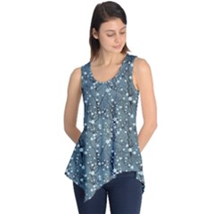 Blue Water With Pattern Tree Japanese Cherry Blossom Sleeveless Tunic Top by CoolDesigns