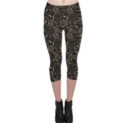 Black Halloween Pattern With Smiling Ghost Pumpkin Witch Capri Leggings by CoolDesigns
