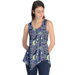 Blue Cute Pattern Night Life Cats And Bats Sleeveless Tunic Top by CoolDesigns