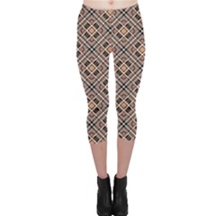 Brown Brown Black Pink Checkered Diagonal Pattern Capri Leggings by CoolDesigns