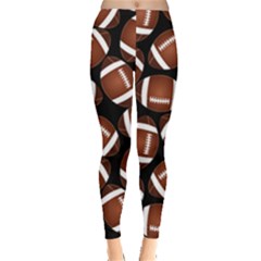 Brown Football On Black Pattern Leggings by CoolDesigns