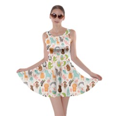 Green Animal With Cute Bird Alligator Dog Hen Jellyfish Skater Dress by CoolDesigns