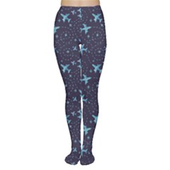Blue Airplanes In The Night Sky Pattern Women s Tights by CoolDesigns