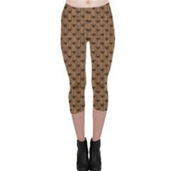 Brown Pattern With Hearts And On A Retro Wooden Boards Capri Leggings by CoolDesigns