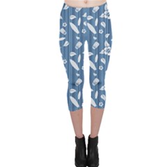 Blue Hawaiian Pattern With Hibiscus Flowers Surf Capri Leggings by CoolDesigns