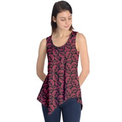 Black Red Skulls Pattern Geometric Contemporary Style Sleeveless Tunic Top by CoolDesigns