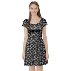 Gray Music Note Doodle Drawing Pattern Short Sleeve Skater Dress by CoolDesigns
