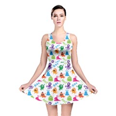 Colorful Pattern A Cute Monsters And Inscriptions Reversible Skater Dress by CoolDesigns
