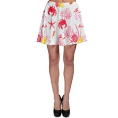 Red Bright Fishes Crab Corals Watercolor Pattern Skater Skirt by CoolDesigns