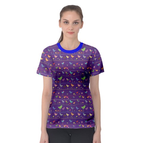 Blue Retro Funny Bird Pattern Design Element Women s Sport Mesh Tee by CoolDesigns