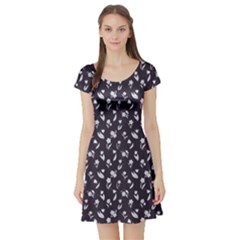 Blue Abstract Floral Minimalistic Pattern Short Sleeve Skater Dress by CoolDesigns