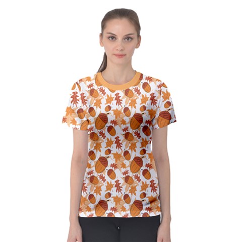 Orange Autumnal Pattern With Acorns Women s Sport Mesh Tee by CoolDesigns
