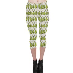 Green Stylized Leaf Pattern Leaves Capri Leggings by CoolDesigns
