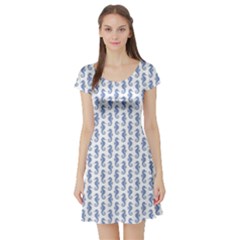 Blue Sea Horse Pattern Short Sleeve Skater Dress by CoolDesigns
