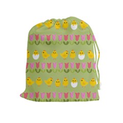 Easter - Chick And Tulips Drawstring Pouches (extra Large)